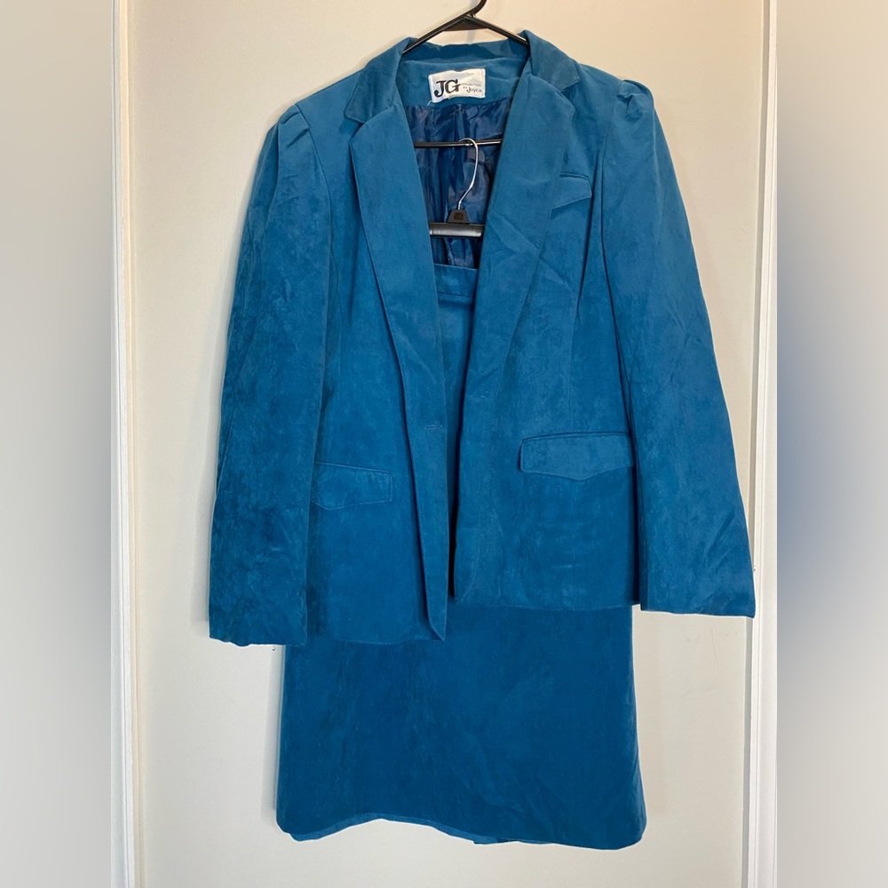 Vintage JG Collection By Joyce Microsuede Womens's Skirt Suit -Teal Blue XS/ S
